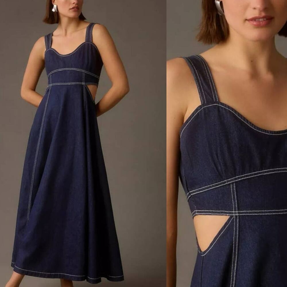 Aureta Studios x Anthropologie Cut Out Denim Midi Dress NWT Sz XS